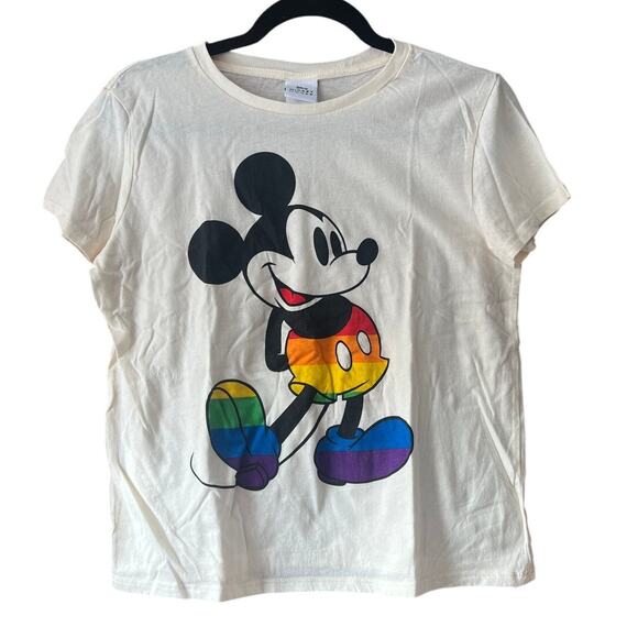 Disney Tops - Disney Women's Mickey Mouse Graphic T-Shirt Short Sleeve Cream Size Medium